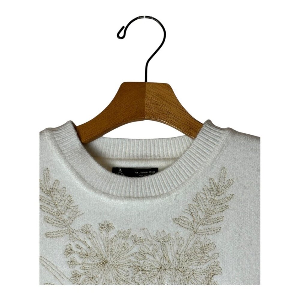 Anewsta Sweater Women Large White Gold Embroidered Floral Duck Knit Vest NWT - Picture 4 of 12
